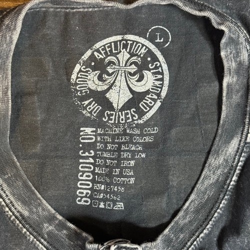 Affliction Black Long Sleeve Shirt Front Pocket Shirt Lost Souls Flag - Picture 3 of 7