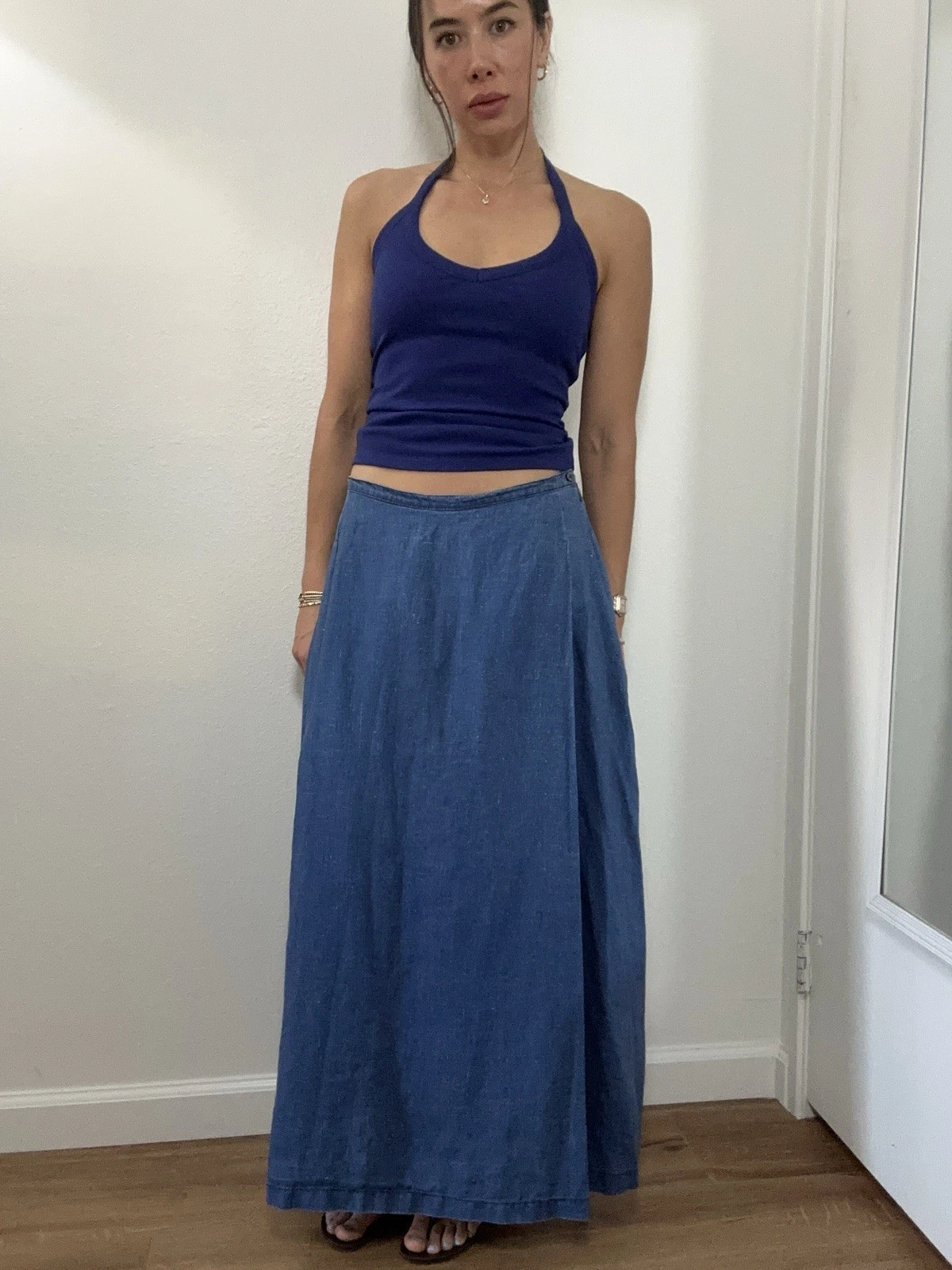 Vintage 90's Calvin Klein Blue 100% Linen Wrap Style Midi Skirt A-line Size S
Opens in a new window