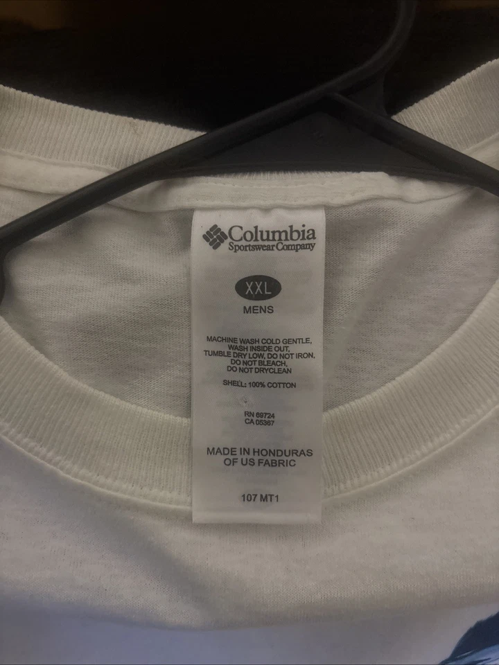 Camiseta blanca de doble cara vintage años 90 XXL Columbia Sportswear pesca de lubina para hombre Foto 2 de 4