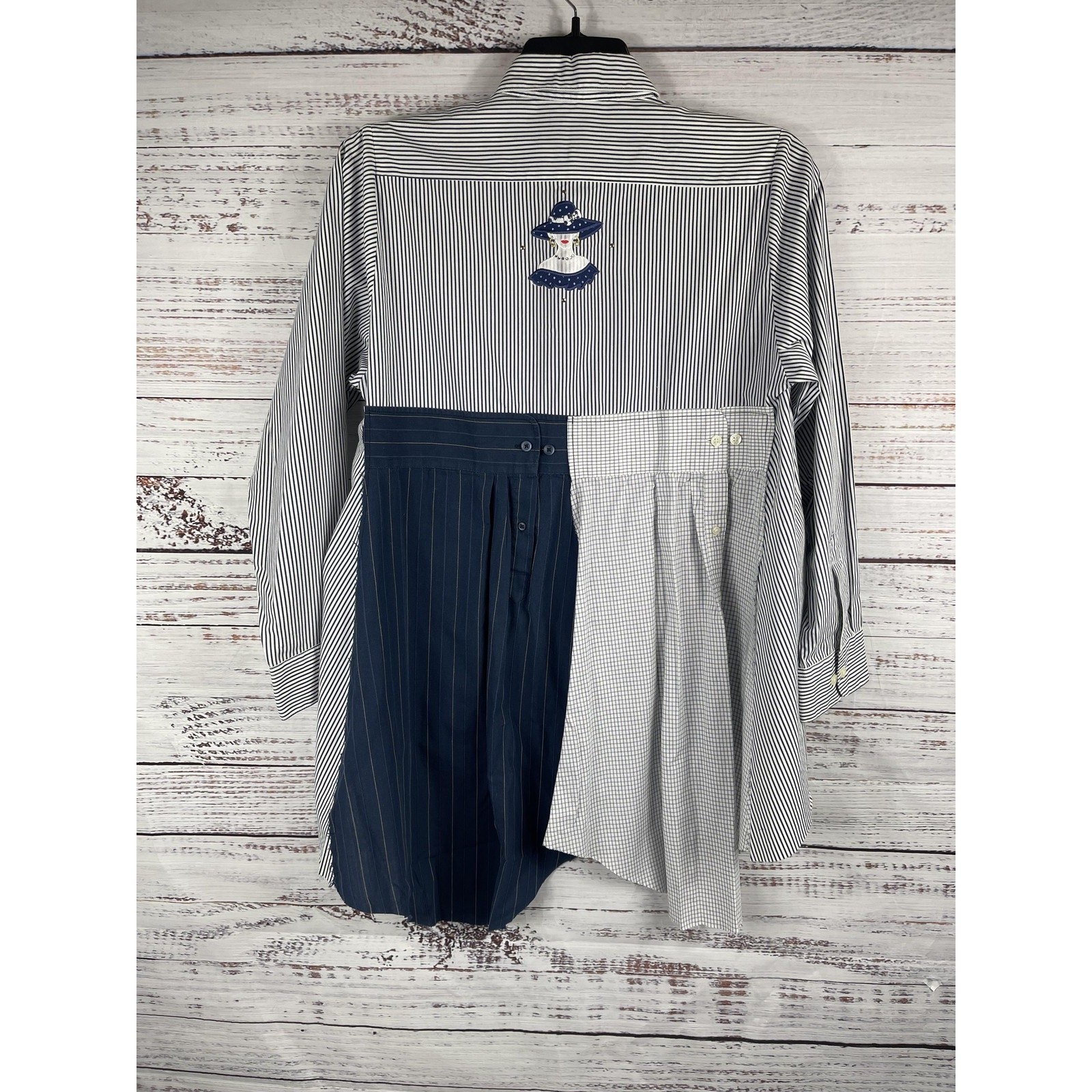 Patchwork Button Up Shirt Women's Large Striped P… - image 7