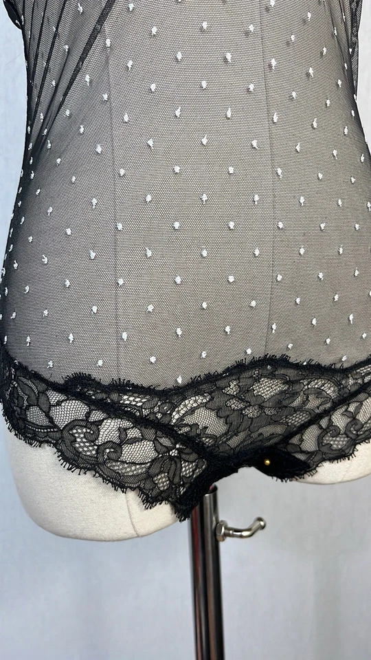 Body La Perla Negro Encaje Malla Blanco Polka Talla 34C Hecho en Italia Copa Moldeada Foto 4 de 4