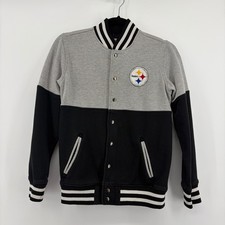 NFL Team Apparel Pittsburgh Steelers Youth Varsity Jacket Grey Black Sz M 10/12