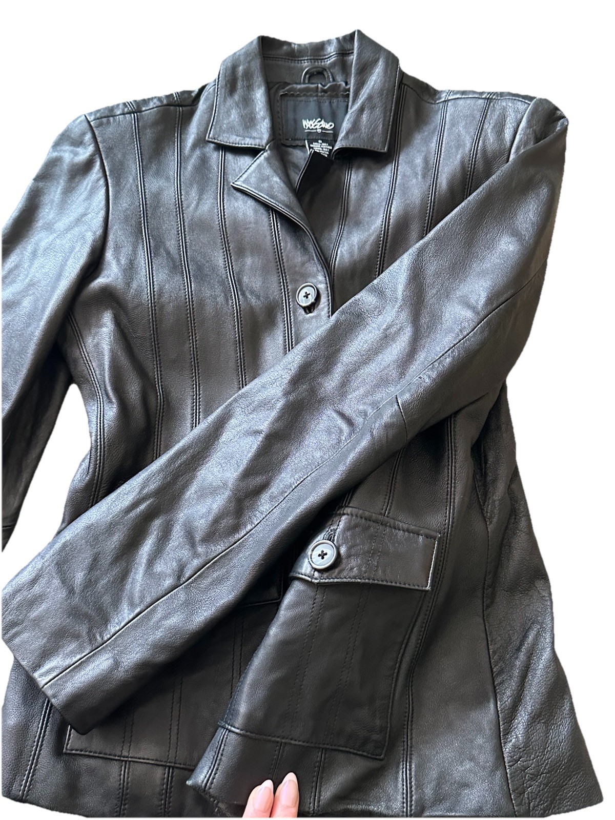 Mossimo Black Leather Collared Button Jacket Line… - image 5