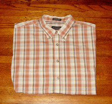 Van Heusen Brown Plaid Short Sleeve Shirt Men's XL 17 - 17 1/2 Wrinkle Free