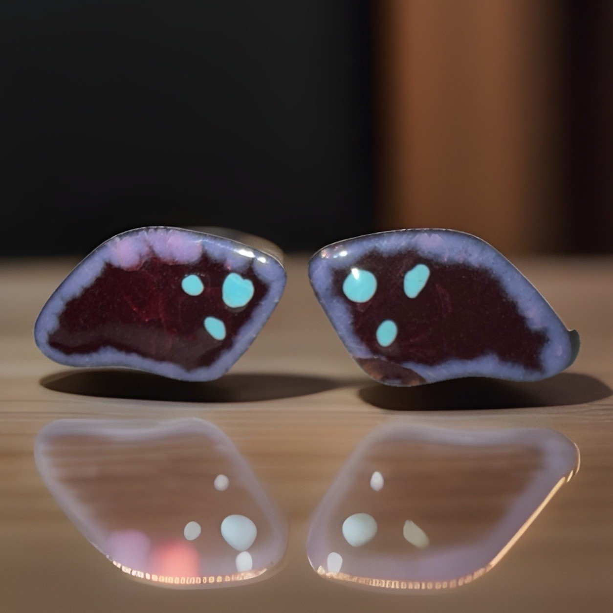 VTG SOLID COPPER PAINTED ENAMELED CUFF LINKS SMAL… - image 1