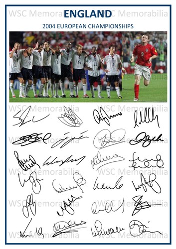 12672. England Euro 2004 Signed Team Picture Sheet (PRINTED AUTOGRAPHS - A4)