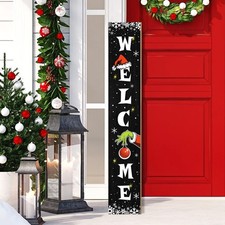 Christmas Decoration Santa Grinch Snowflakes Welcome Black 47" Wooden Porch Sign