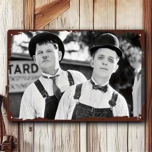 Tin Metal Signs Home Décor Vintage Laurel & Hardy Wall Art Rustic with Classic B