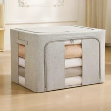 Thick Fabric Folding Storage Box with Reinforced Steel Frame, Durable Wardrobe