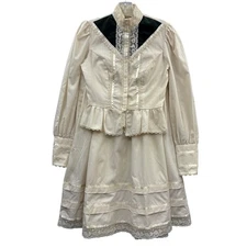 Vintage Gunne Sax Women's Cream Lace Blouse And Skirt Velvet Victorian Retro 5