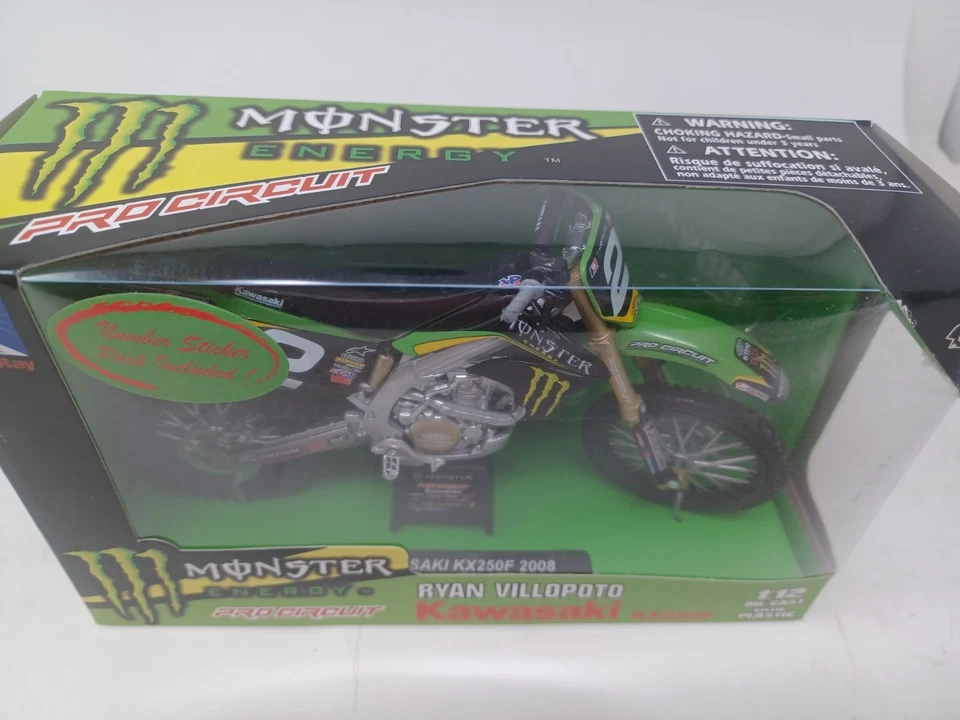 Nuevo Ray Monster Energy Kawasaki KX 250F 2008 Ryan Villopoto diecast 1:12 Foto 2 de 4