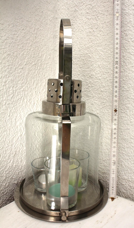 Moderne Laterne Windlicht Kerzenhalter Kerzenständer vermutlich Edelstahl + Glas - Bild 3 von 4