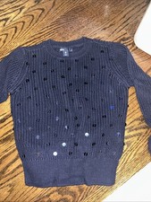 Gap Kids Size 8 Navy Knit Sweater With Sequin Polka Dot Detail