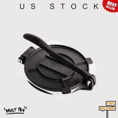 Cast Iron Press 12 Inch Heavy Duty Taco Roti Press Black