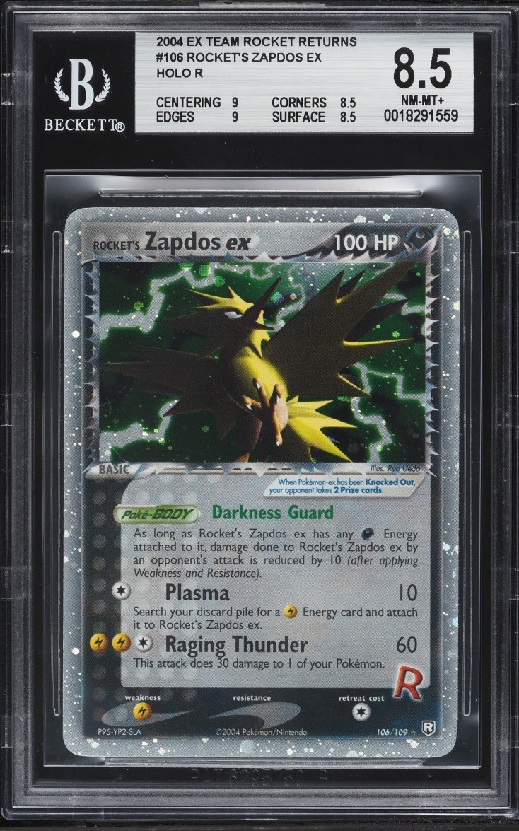 Rocket’s Zapdos EX 106/109 Holo- 2004 Pokémon EX Team Rocket Returns- BGS 8.5