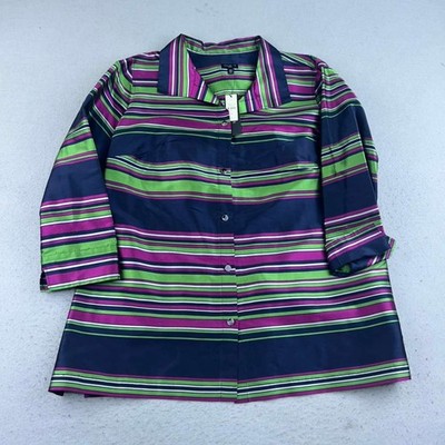 Talbots Shirt Womens 18W Multicolor Striped Silk Button Up Long Sleeves Top NWT