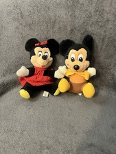 Vintage Mickey Minnie 8 Plush Toys Disney World Land Plastic Eyes