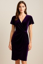 NWT Ralph Lauren Wome Velvet Flutter Sleeve Dress Dark Purple - Size Small