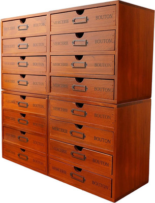 Vintage 16-Drawer Wooden Storage Box - Walnut Filing Cabinet Organizer