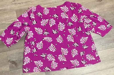 Croft & Barrow 1X Plus Pink Floral Leaf Cotton Knit Top 3/4 Sleeve Casual Cozy
