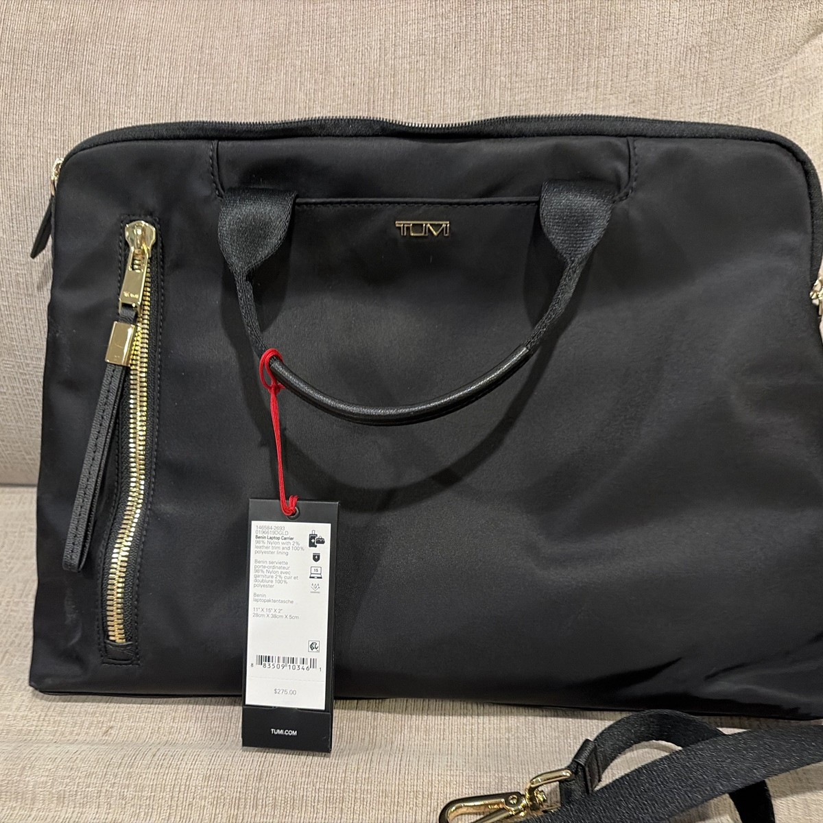 Tumi VOYAGEUR Benin Brief Laptop Bag Black with Gold Hardware