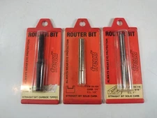 Lot Of 3 Vintage Freud Carbide Straight Bit Router Bits (04-104, 04-118, 04-124)