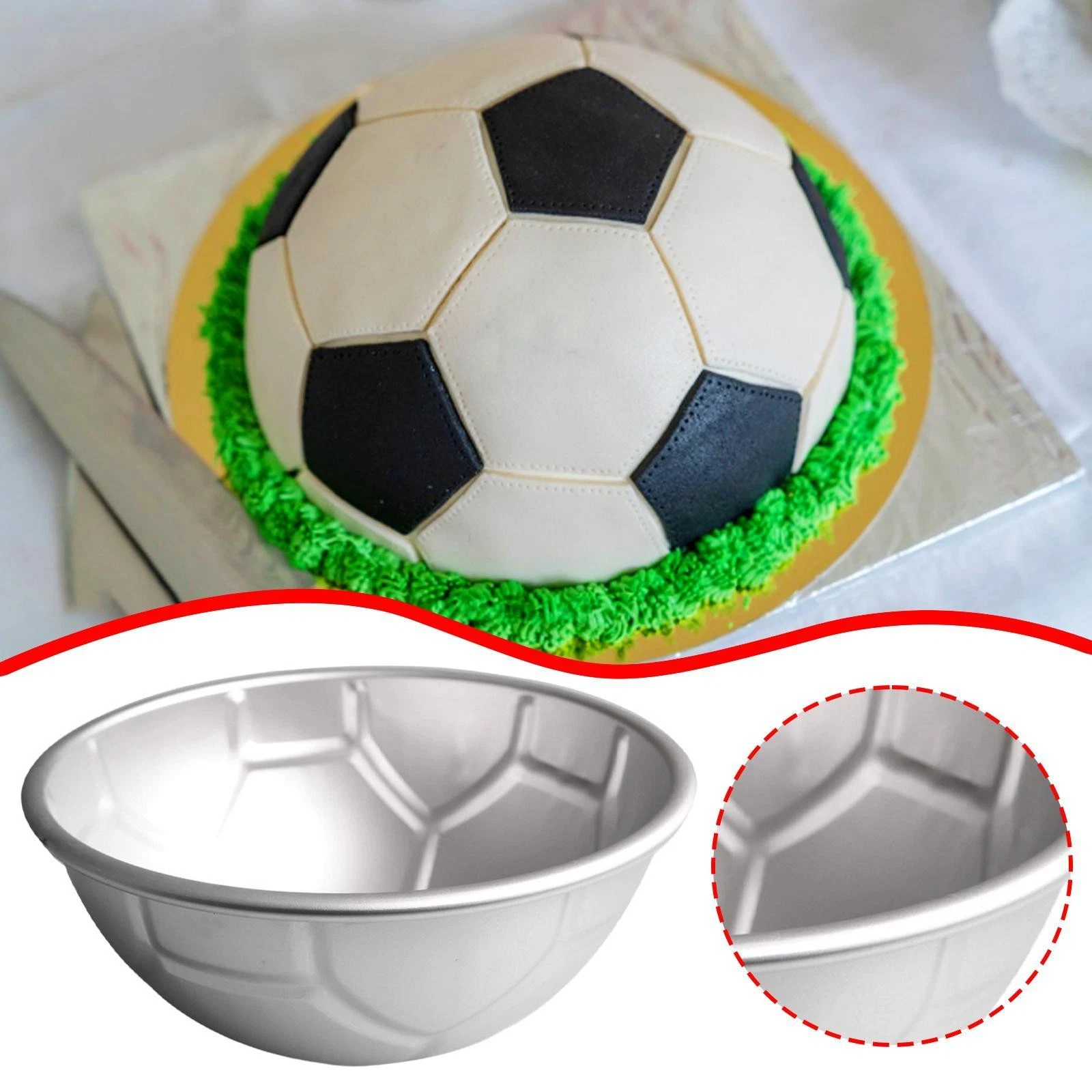 Sphere Cake Pan Football Pan 8 inch Diameter Multifunctional Nonstick Silver