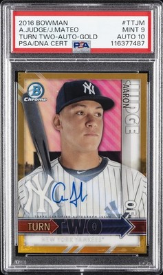 2016 BOWMAN TURN TWO AUTO-GOLD #TTJM AARON JUDGE/JORGE MATEO 37/50 PSA 9 AUTO 10