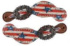 Showman Ladies Leather Spur Straps w/ Stars  Stripes Print