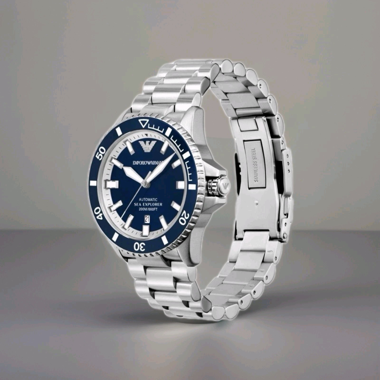 Ar60079 Men's Emporio Armani Sea Explorer Automatic Watch AR60079 silver, blue ...