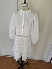 NWT Alice + Olivia Women SZ 4 White Blakesley Embroidered Eyelet Shirt Dress