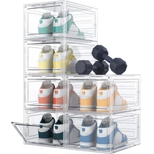 HOMIDEC 6 Pack Clear Shoe Storage Boxes Stackable Plastic Organizer Lids Size 13