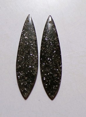 25.00 Cts Natural Black Sunstone Drilled Cabochon Match Pair Gemstone 47X12MM 09