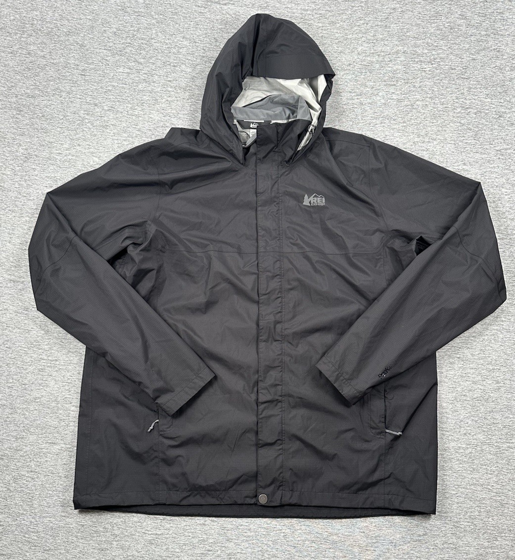 REI Co-op Rain Jacket Mens XXL Tall Black Rainier Hooded Peak  Waterproof