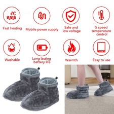 1 Pair Electric Heated Slippers 5 Level Temp Non-Slip Thick Warm For Home