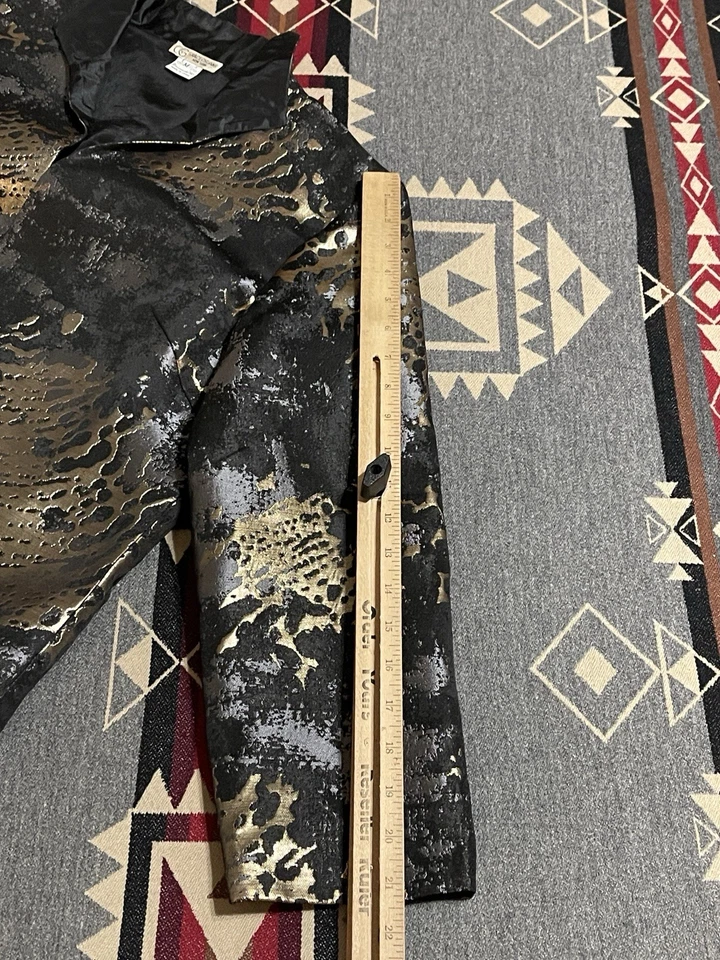 Jaqueta Brocado Metálico Grace Chuang New York Ouro Preto Padrão Abstrato M T46 - Imagem 4 de 4