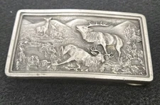 Bergamot Brass Works Deer / Elk Scene Belt Buckle F-144 Made in USA 1977