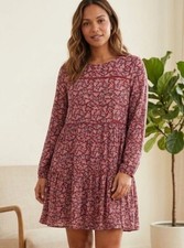 Knox Rose Long-Sleeve Floral Swing Dress in Dusty Rose. Size Medium 