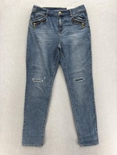 Chico's Platinum Destructed Zip Jegging Jeans Womens 1 Blue Med Wash Stretch NWT
