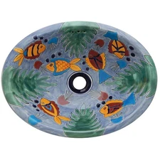 Mexican Ceramic Bathroom Sink 16x11.5 Drop in Talavera Handmade # 042