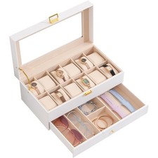 Uhrenbox 12 Fächer Uhrenkoffer Glasdeckel Schmuck Aufbewahrung Damen