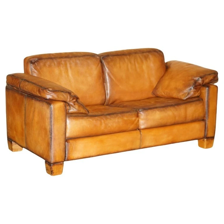RESTORED DE SEDE DS17 BROWN BUFFALO NECK LEATHER TWO SEAT SOFA PART OF SUITE
