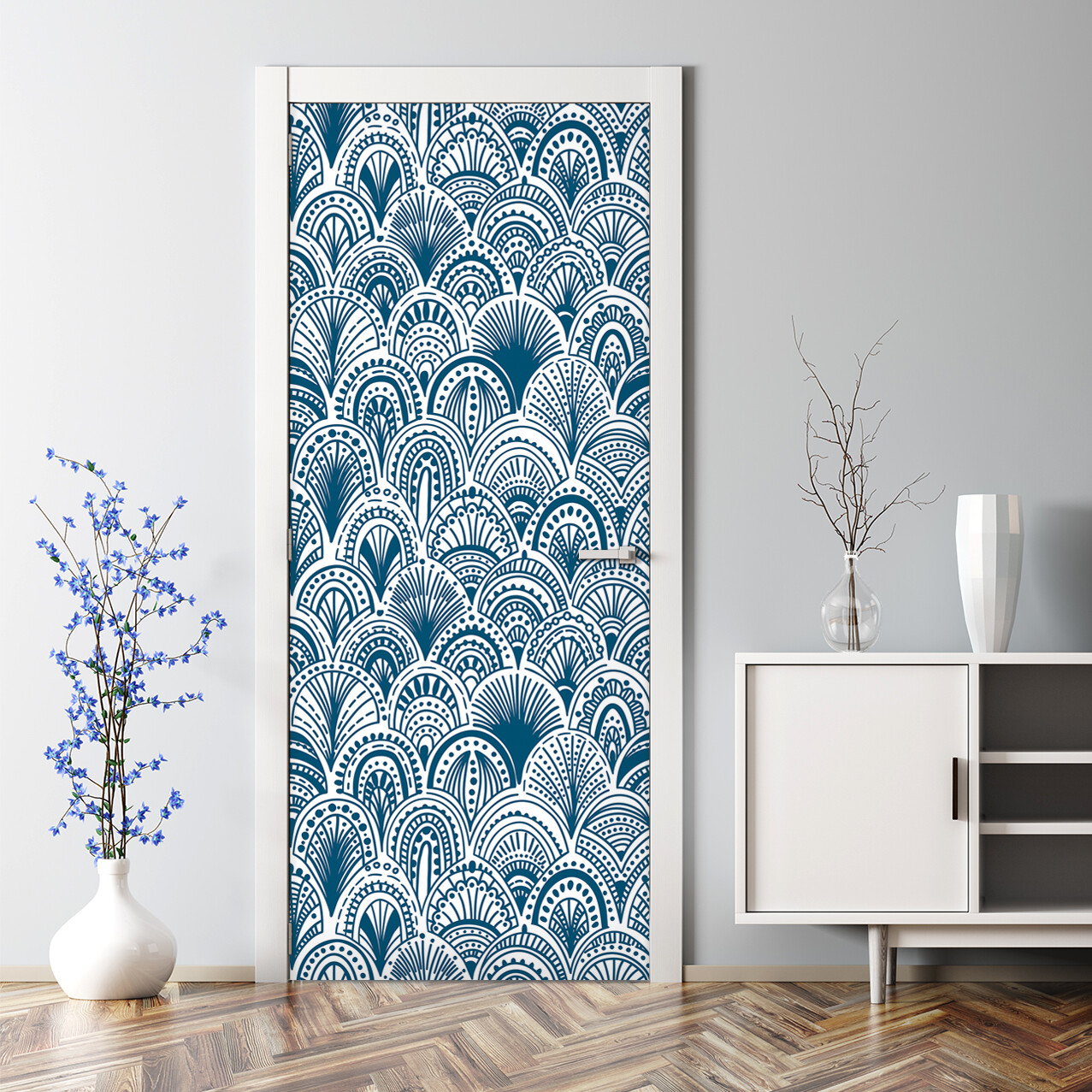 Blue Bohemian Bubble Free Door sticker Blue Abstract Modern Decal Decor