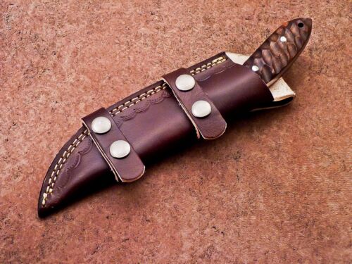 CUSTOM HAND FORGED DAMASCUS STEEL 10" SKINNING HUNTING KNIFE, SHEATH - WD-9849 - Picture 9 of 11
