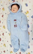 Carter's Child of Mine Baby Blue Fleece Bunting Pram Snowsuit "Trucks" Size 6-9M