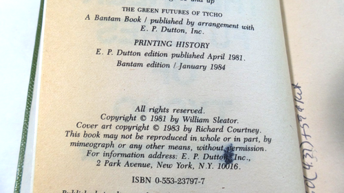 The Green Futures Of Tycho (HC, January 1984, Bantam) W. Sleator Ex-Lib GD- - Picture 7 of 15