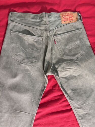 Levis 501 Jeans Herren 32x32 Moosgrün Button Fly Denim Straight Fit Y2K Raw - Bild 10 von 12