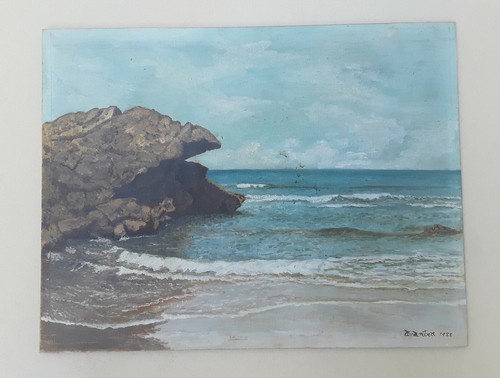 Strand, Bucht mit Felsen undeutlich kyrillisch ?) Signiert von 1988 - Bild 2 von 4