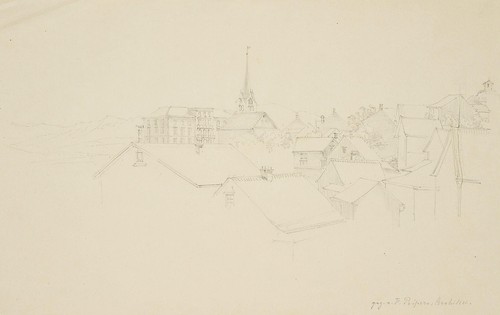 J. PEIPERS (1805-1878), Dächer und Kirchturm eines Ortes, Bleistift Romantik - Picture 3 of 7