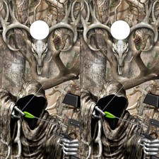 Cornhole Wraps Deer Skull w/ Camo Cornhole Decals Bow Hunter Grim Reaper 2-pack